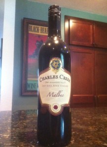 2007 Charles Creek Malbec, note screw cap,no "taint" here