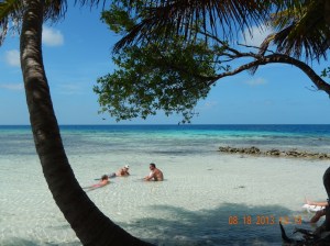 Relaxing in the warm waters on Sanctuary Caye.