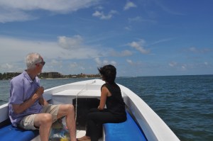 Taking the water taxi to the resort